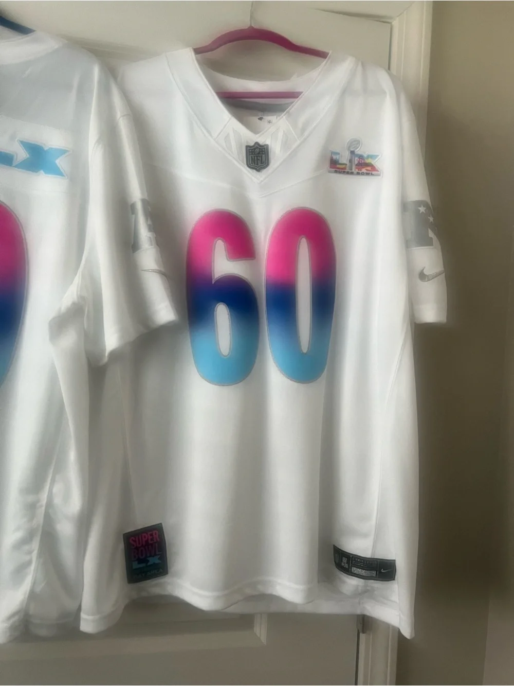 Official NFL Super Bowl  Jersey with Pink-to-Blue Gradient Number 60 Womens.